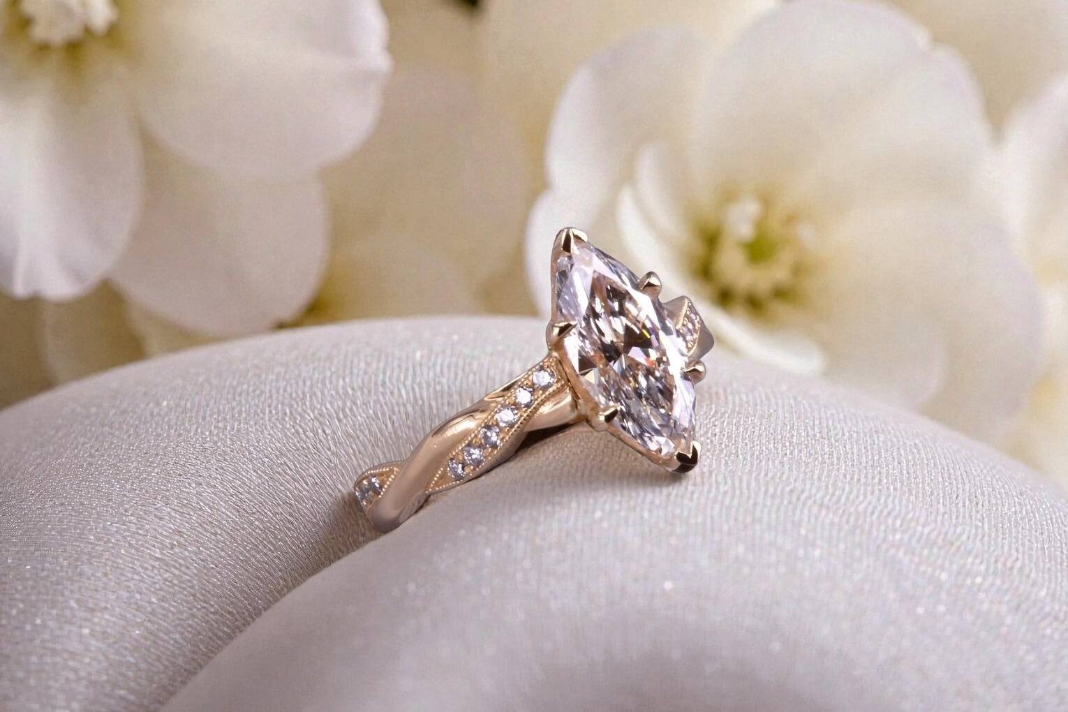Custom marquise diamond ring for couples in Hillcrest, San Diego