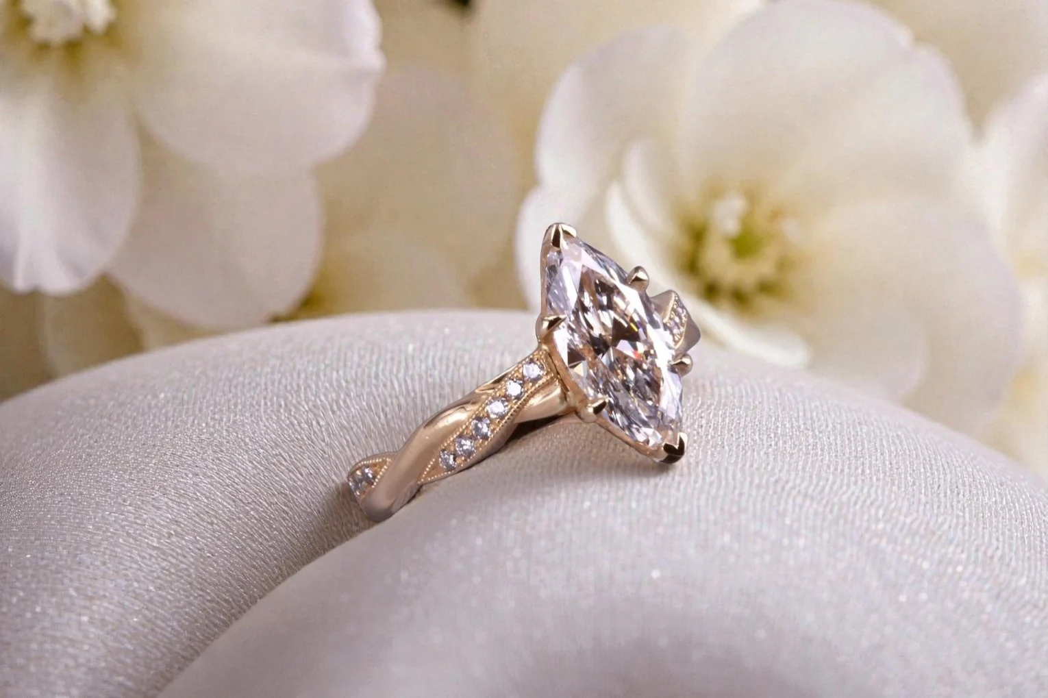 Custom marquise diamond ring for couples in Hillcrest, San Diego